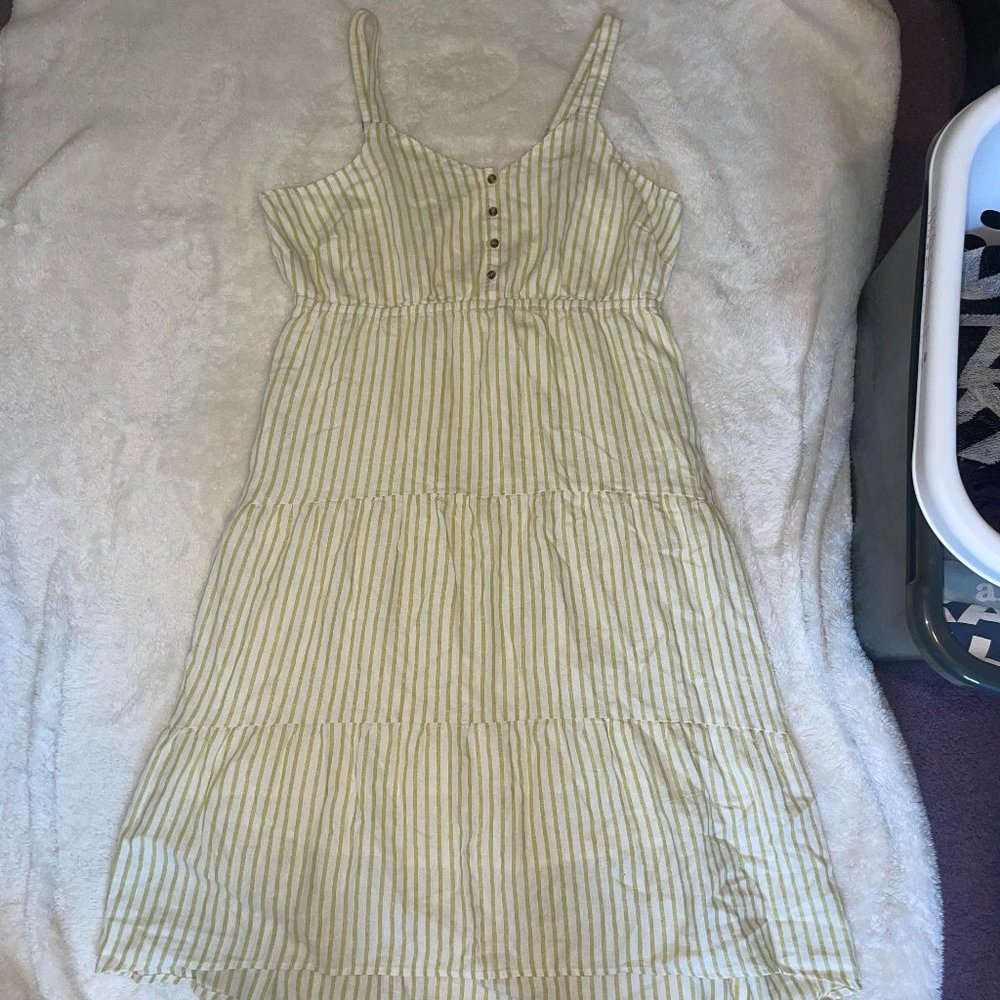 White and Yellow Green Linen Dress